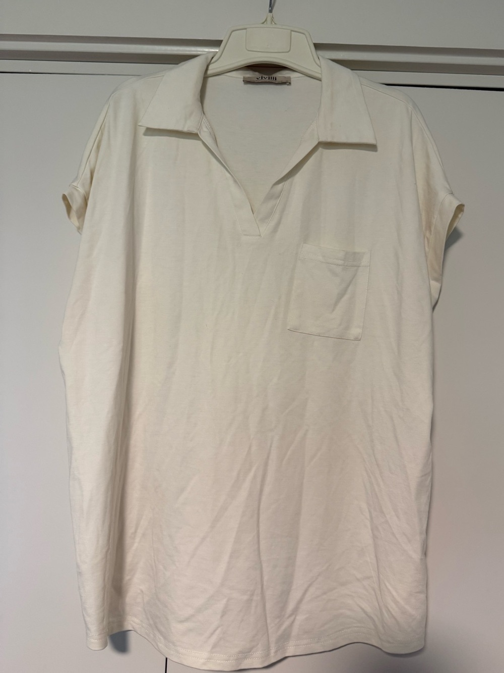 Women’s Cream Polo-Style Pocket Tee